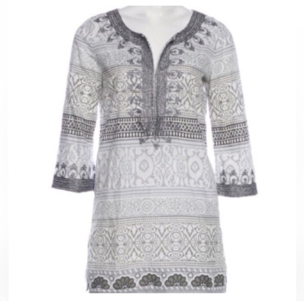 Calypso St. Barth Metallic Embroidered Tunic in Grey & White